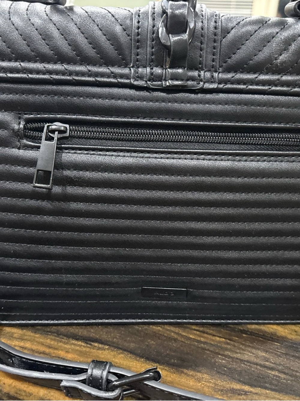 Aldo Black Quilted Satchel with Chain-Detail Strap - Picture 4 of 9